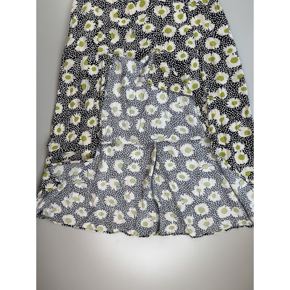 90s Daisy Floral Midi Dress 12 Black White Cottagecore Feminine Flutter Sleeve - Picture 12 of 16
